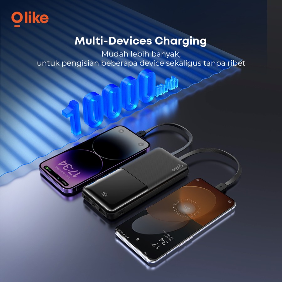 OLIKE Powerbank P107 LED Display Built-In Cables Type-c Lightning 10000mAh