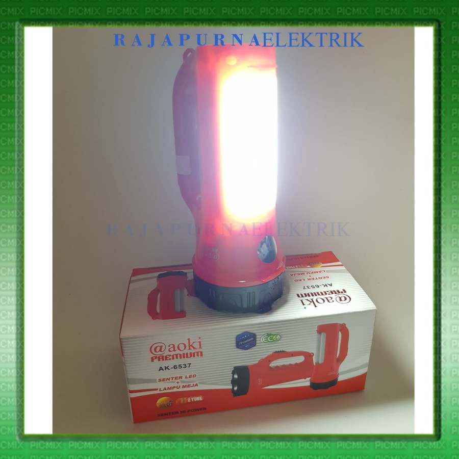 Lampu senter + emergency light LED AOKI ak-6537 Rechargable