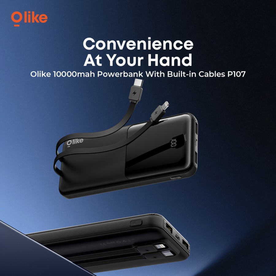 OLIKE Powerbank P107 LED Display Built-In Cables Type-c Lightning 10000mAh