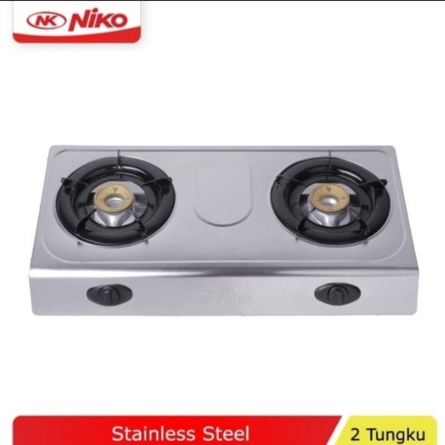 Kompor gas Niko 2 Tungku Stainless steel+selang paket caisar100% SNI