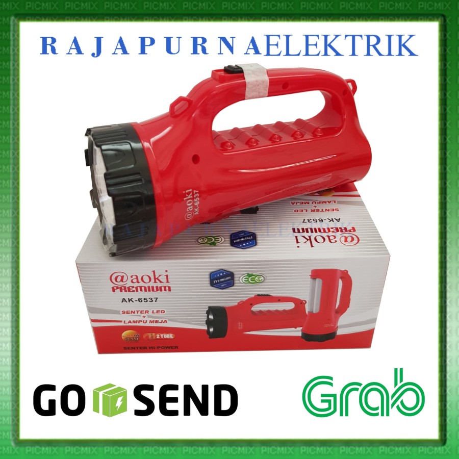 Lampu senter + emergency light LED AOKI ak-6537 Rechargable BARU
