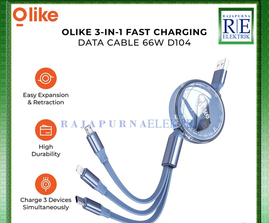 OLIKE KABEL CHARGE DATA 3IN1 66W FAST CHARGING MICRO IPHONE TYPEC D104
