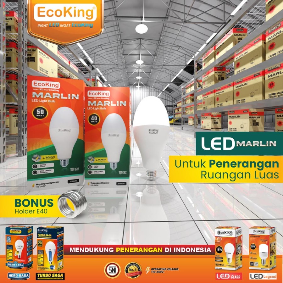 Ecoking lampu LED marlin 40W & 50W Watt E27 E40 Bola Lampu jalan