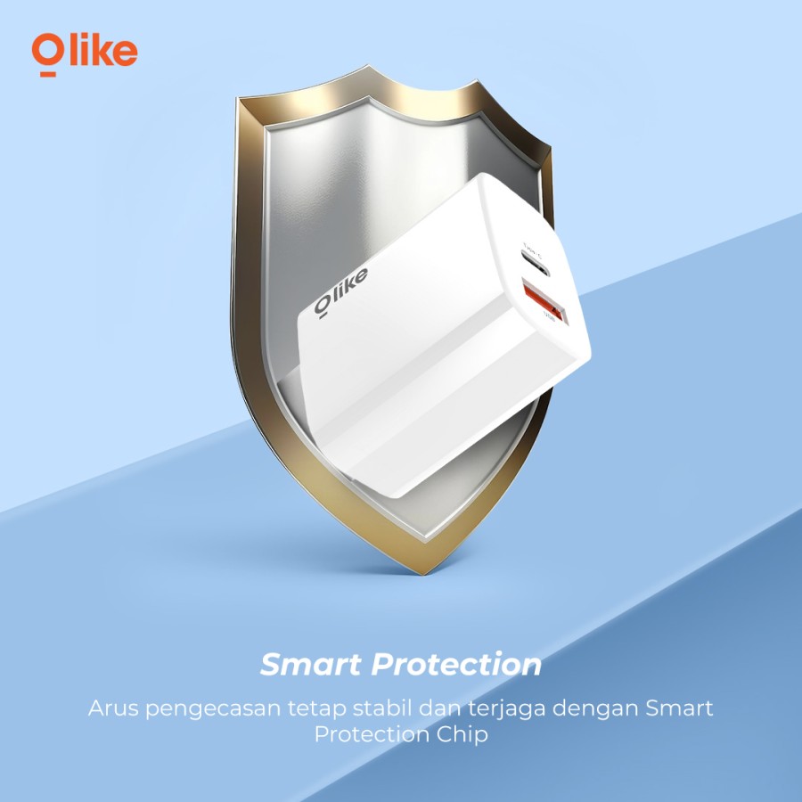 OLIKE Charger Adaptor C400 Dual Port USB + Type-C QC 18W 20W Fast charging - Hitam