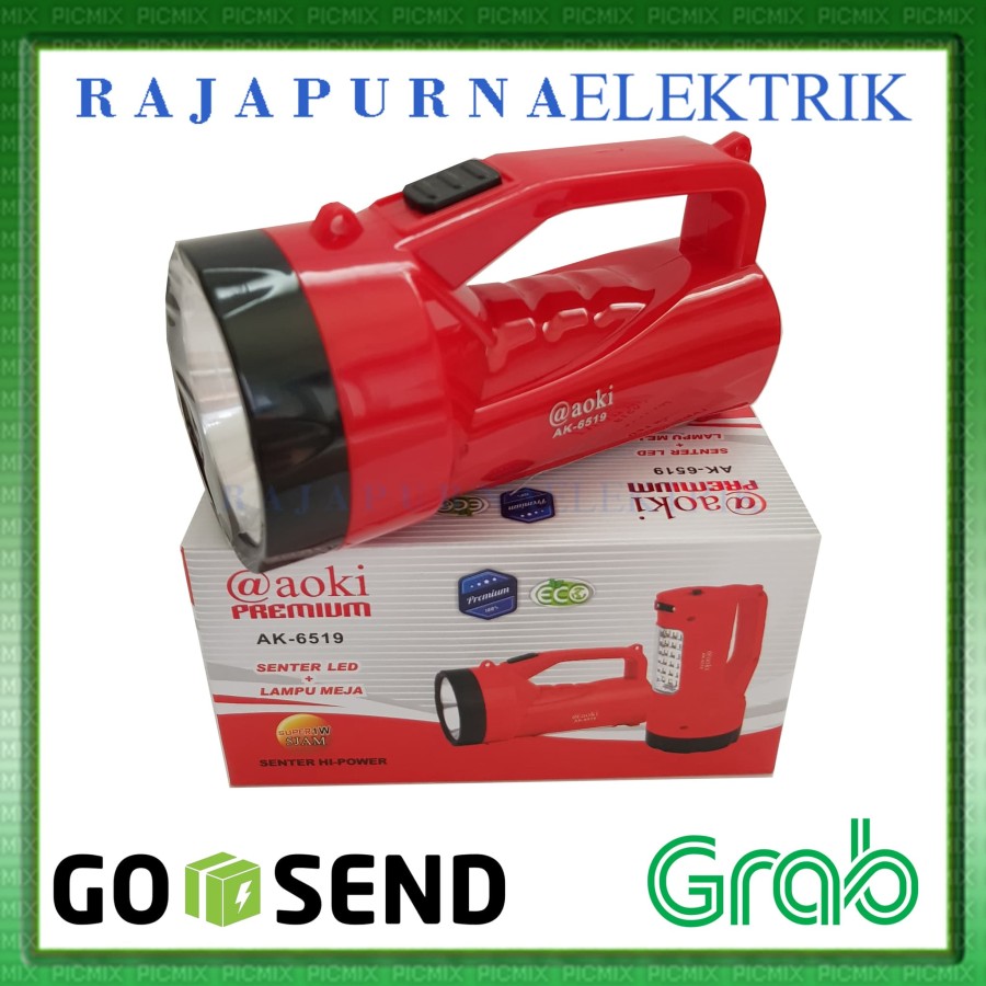 Lampu senter + emergency light LED AOKI ak-6519 Rechargable - Merah