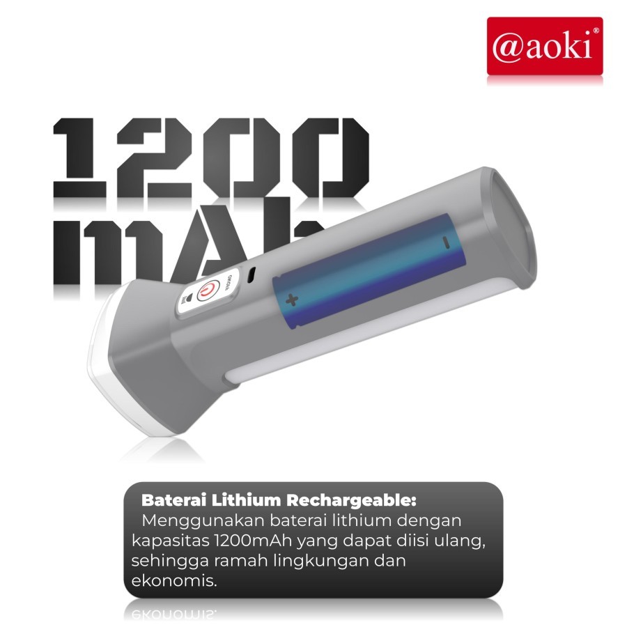 AOKI Senter tangan LED Emergency 15W+20SMD Baterai lithium AK-1609