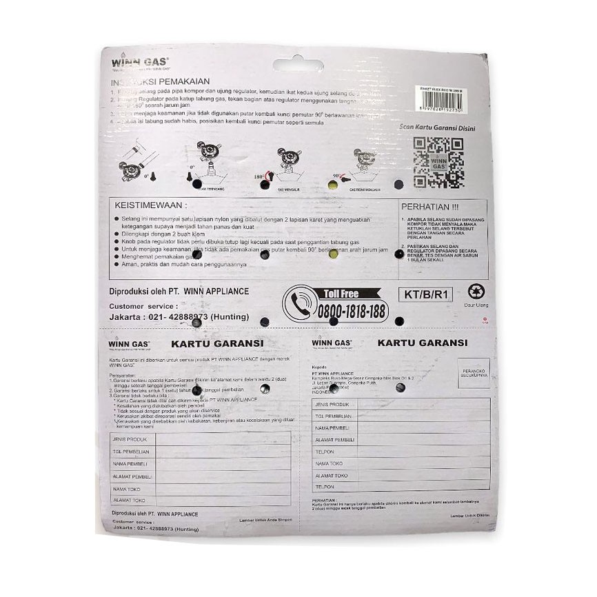 WINN GAS Selang Gas Paket Regulator Meter Tekanan Rendah W298M