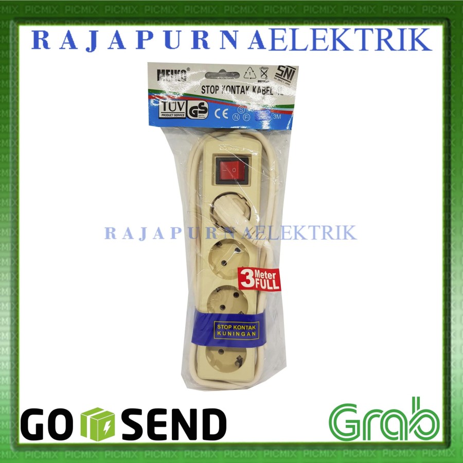 Stop Kontak 4 lubang - saklar on-off - kabel 3 meter 3m - SNI - MEIKO - Putih