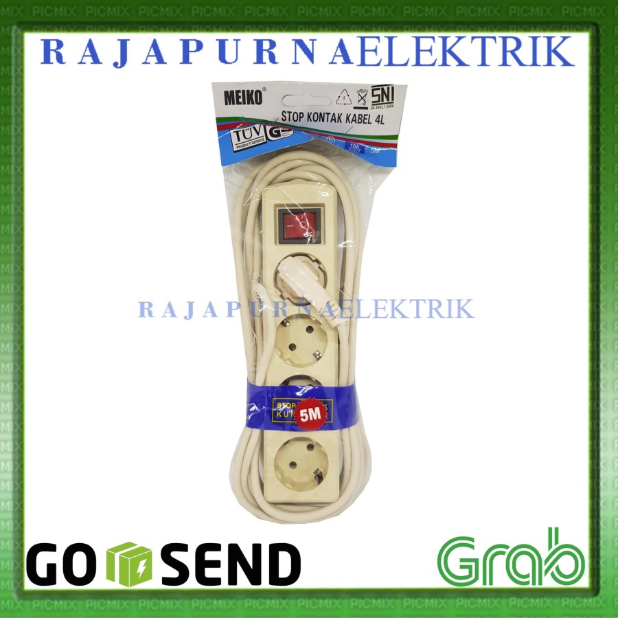 Stop Kontak 4 lubang - saklar on-off - kabel 5 meter SNI - MEIKO - Putih