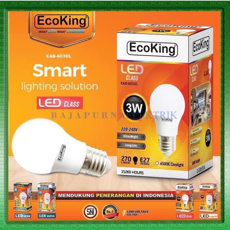 LAMPU LED 3W - 3 watt ECOKING SUPER TERANG - TAHAN LAMA - Putih