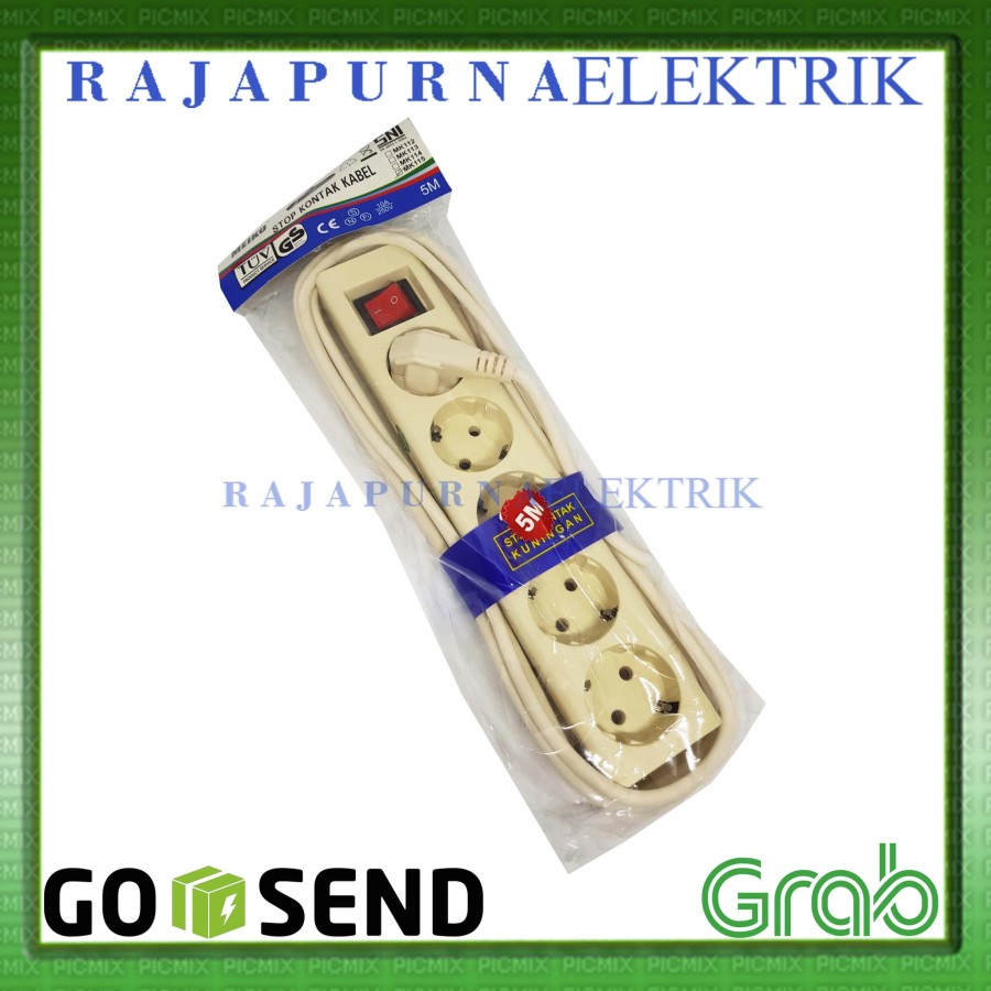 Stop Kontak 5 lubang - saklar on-off - kabel 5 meter 5m - SNI - MEIKO - Putih