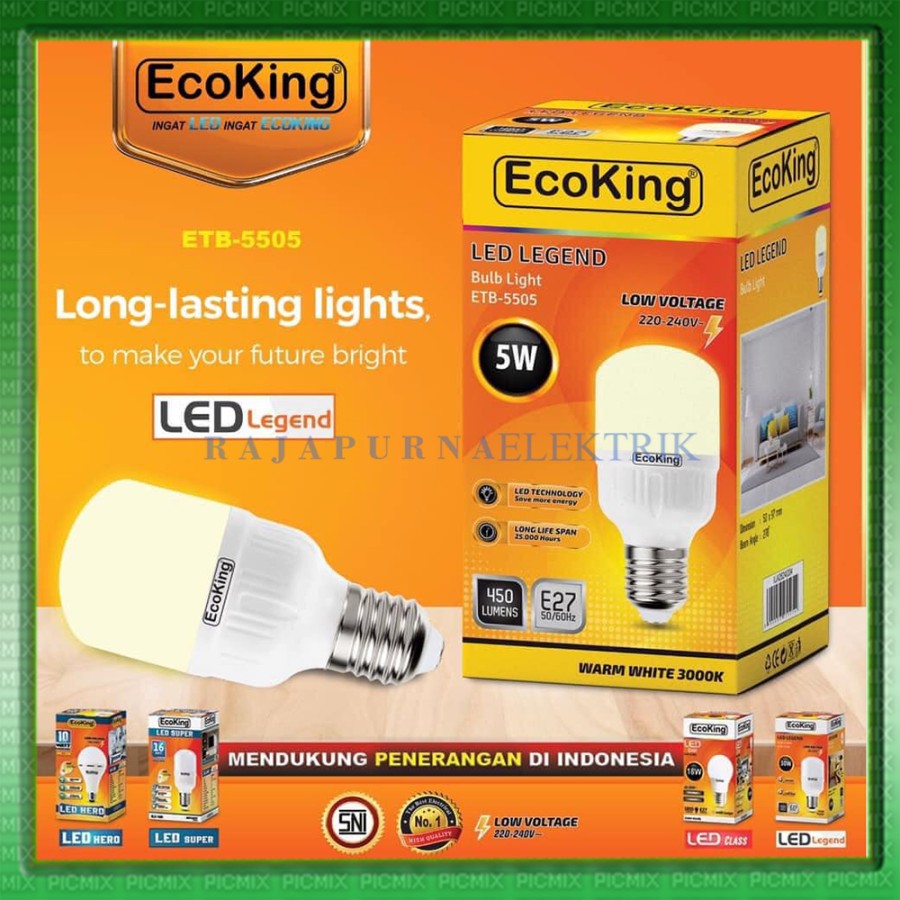 Lampu LED EcoKing KUNING WARM WHITE JUMBO 5W 10W 15W 20W 30W 40W 50W