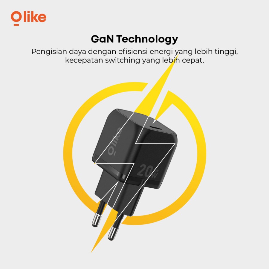 Olike Charger Adaptor GaN 20W SET PD QC 3.0 Super Fast Charging USB TYPE C Port