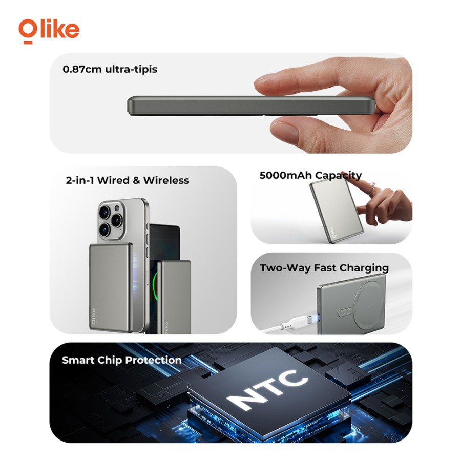 Olike P300 Powerbank Magslim 5000mAh 20W Wireless Fast Charging Slim