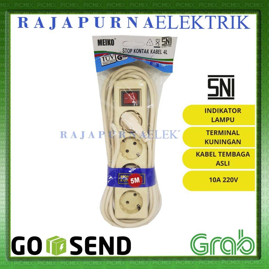 Stop Kontak 4 lubang - saklar on-off - kabel 5 meter SNI - MEIKO - Putih