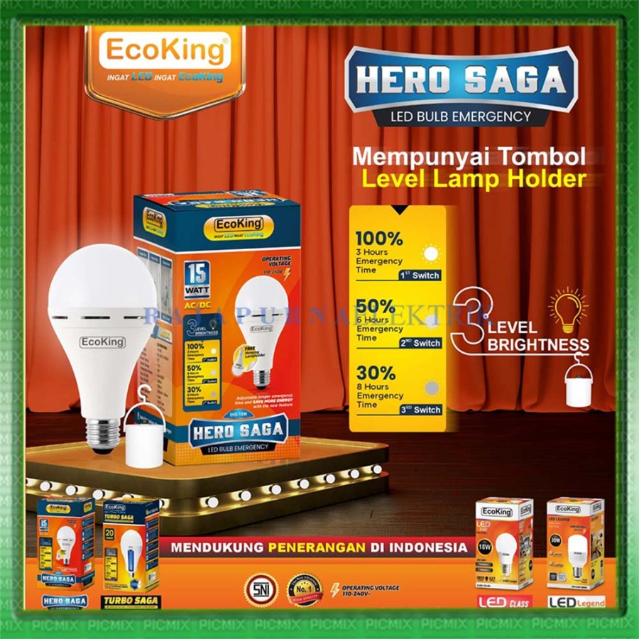 LAMPU LED EMERGENCY MAGIC ECOKING HERO SAGA 6W 8W 10W 12W 15W AC DC