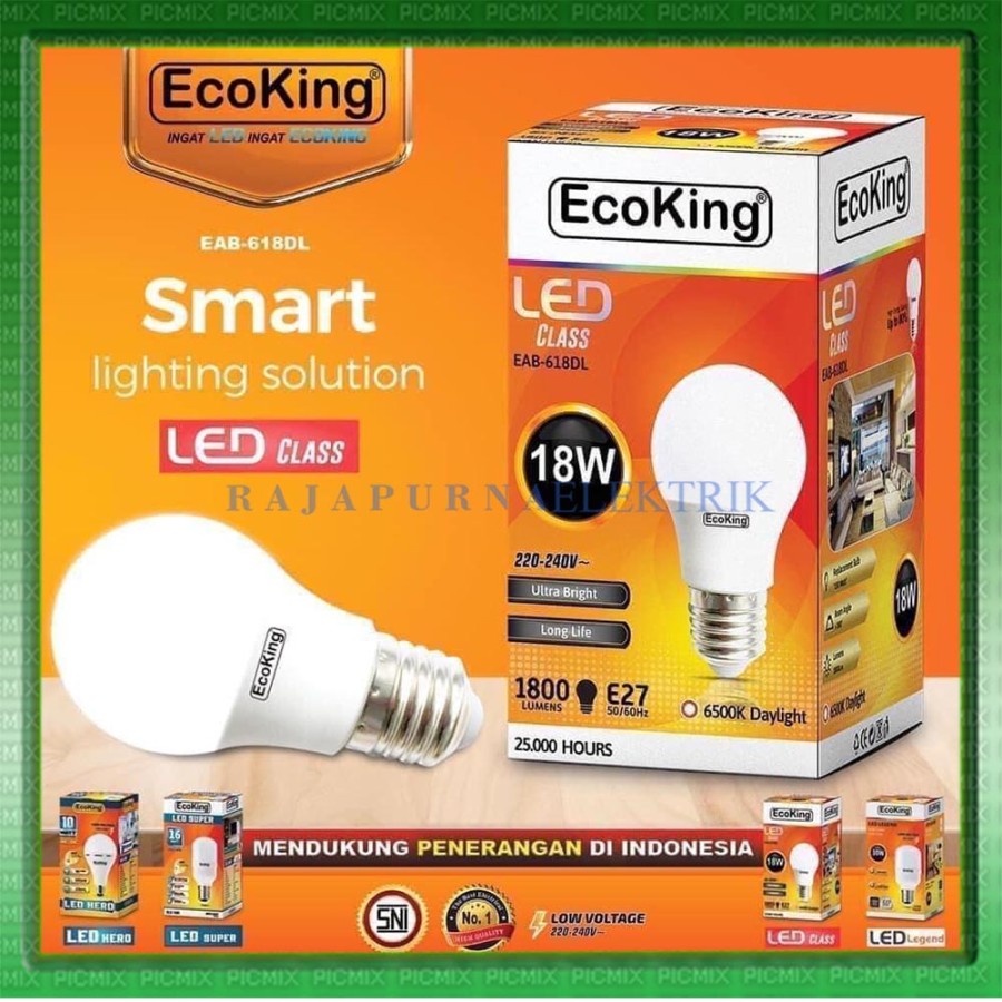 LAMPU LED ECOKING 3W 5W 7W 9W 11W 14W 16W 18W SUPER TERANG ORIGINAL