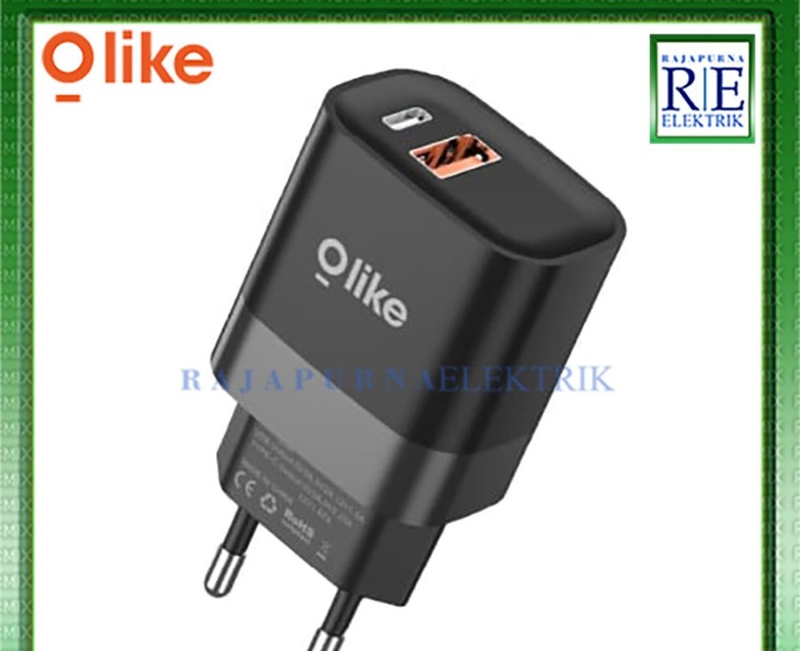 OLIKE Charger Adaptor C400 Dual Port USB + Type-C QC 18W 20W Fast charging - Hitam