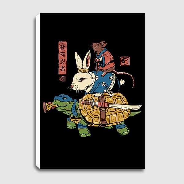 Lukisan Dinding - Canvas - Kame, Usagi, and Ratto Ninjas - by Vincent