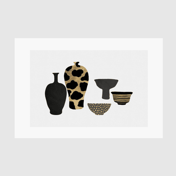 Lukisan - Art Print - Orarastudio - Patterned Vases - Matte - Frame Hitam Dan No Frame