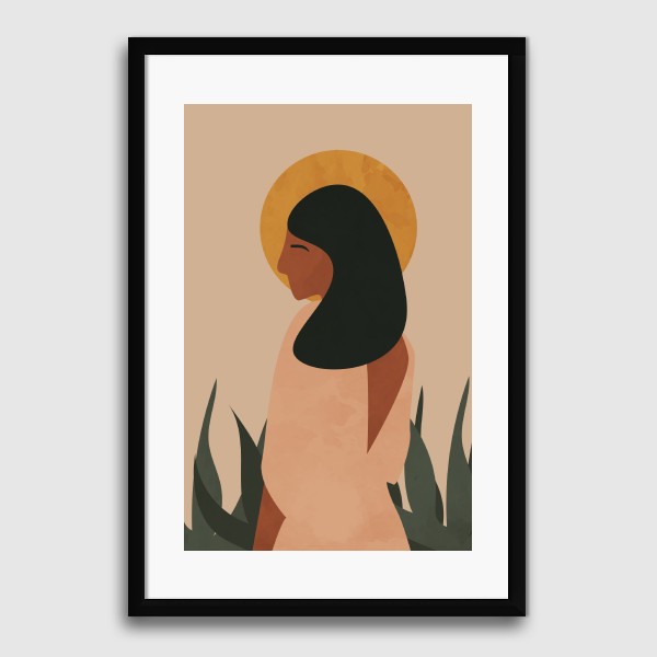 Lukisan Dinding -Bohemian Woman- Matte -Frame Hitam 30x45