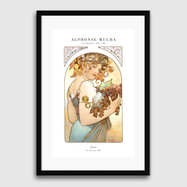 Lukisan Dinding -Mucha Lance Fruit 1897-Matte-Frame Hitam 40x60