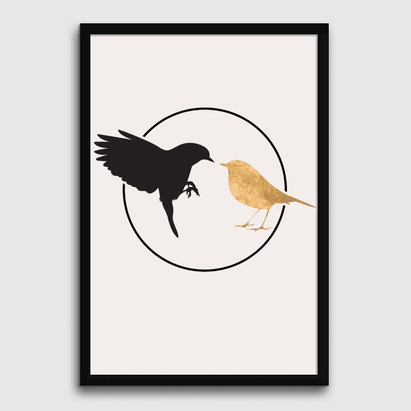 Lukisan Dinding Lovebirds 3 - Art Print -Frame Fiber Hitam 30x45