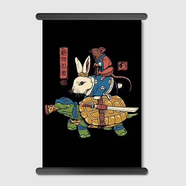 Lukisan Dinding - Canvas - Kame, Usagi, and Ratto Ninjas - by Vincent