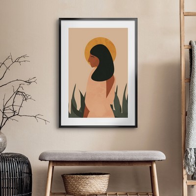 Lukisan Dinding -Bohemian Woman- Matte -Frame Hitam 30x45