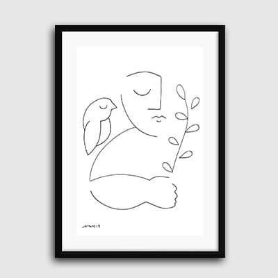 Lukisan Dinding -Peaceful Bird- Matte -Frame Hitam 40x60
