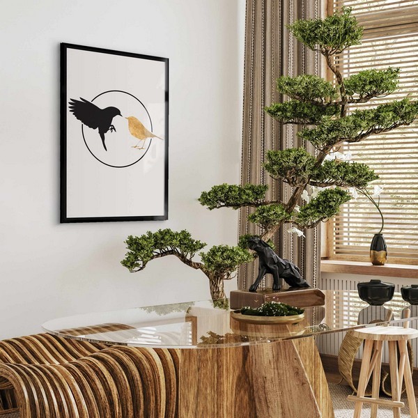 Lukisan Dinding Lovebirds 3 - Art Print -Frame Fiber Hitam 30x45