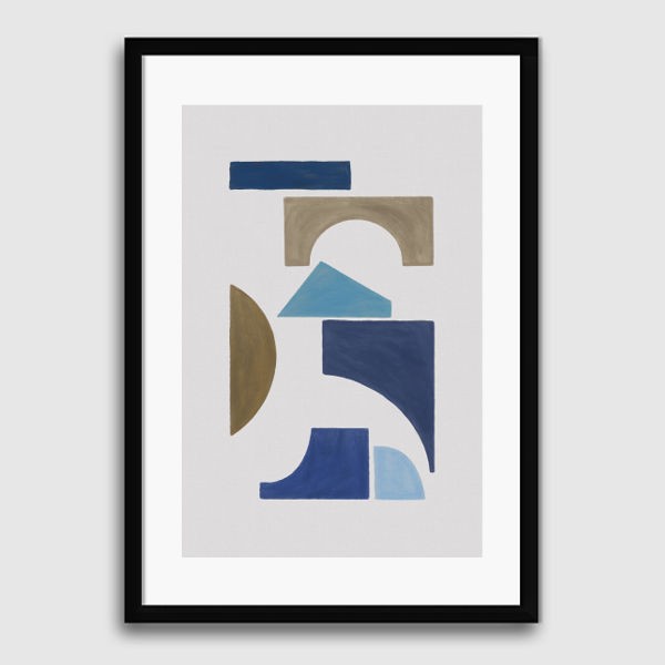 Orarastudio-Blue & Brown-Geometric I-Art-Print-Matte-Frame Hitam