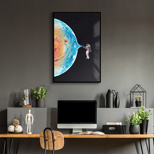 Lukisan DInding-Art Print-New World - Frame Fiber hitam 40x60