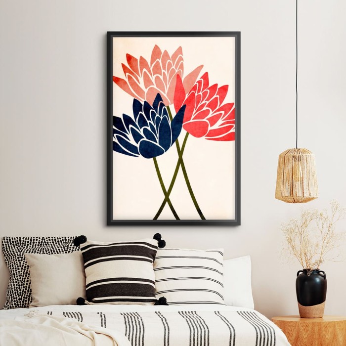 Lukisan Dinding Three Blossoms-Canvas Print-Frame Hitam-40x60