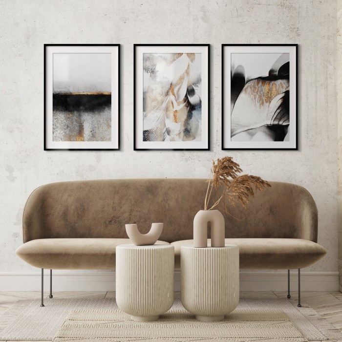 Lukisan Dinding - Set Abstract Three Luxurious - Fiber Hitam - 50x75