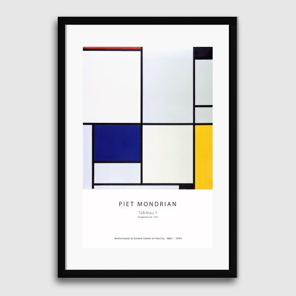 Lukisan Dinding -Piet Mondrian Tableau I-Matte-Frame Hitam 40x60