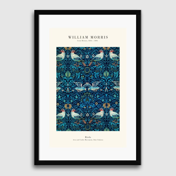 Lukisan Dinding -William Morris Birds -Matte-Frame Hitam 40x60