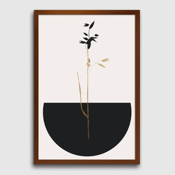 Lukisan Dinding Set - Spherical Black&Gold - 40x60 - Dark Brown Frame