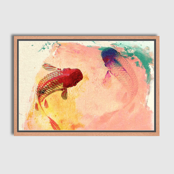 Lukisan Dinding - Kanvas Koi - 60x90 - Frame Kayu coklat muda