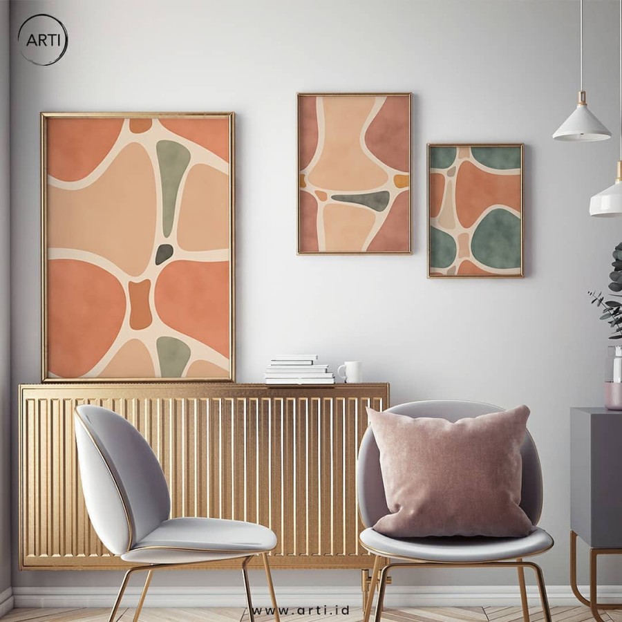 Lukisan Dinding Set - Terracotta - Mix - Gold Frame