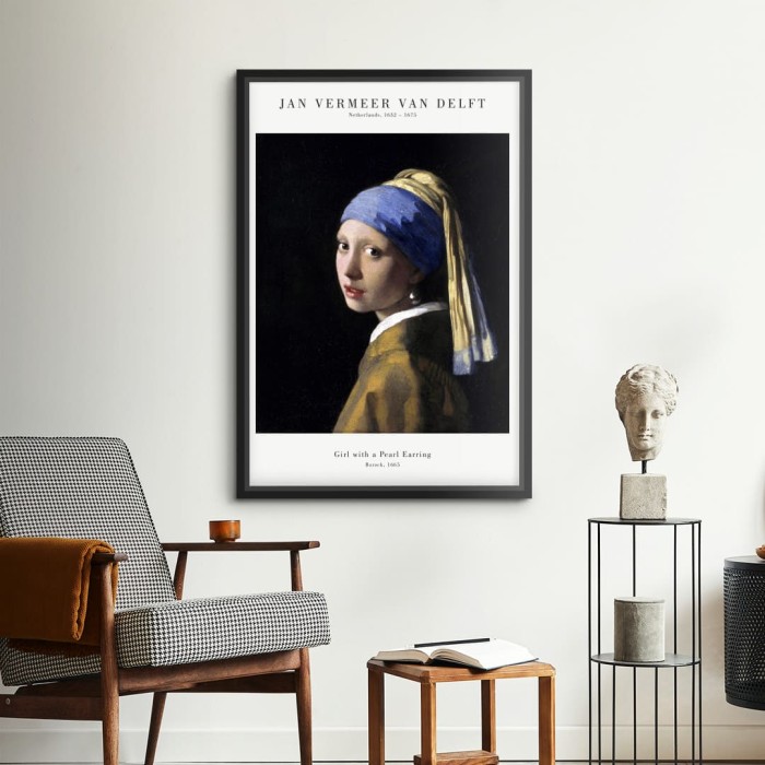 Lukisan Dinding -Vermeer Girl with Pearl Earring-Frame Hitam 40x60