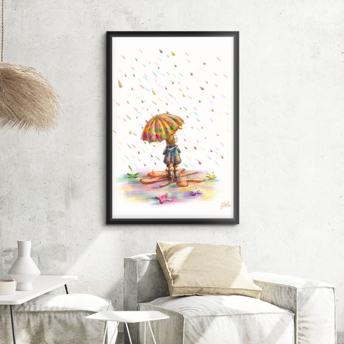 Lukisan Dinding -Canvas-Rainbow Rain -Fiber Hitam 40x60