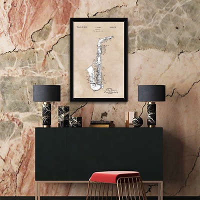 Lukisan Dinding - Canvas - Patent Art Saxophone - 40x60 - Dark Wood