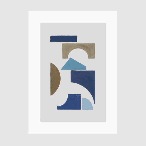 Orarastudio-Blue & Brown-Geometric I-Art-Print-Matte-Frame Hitam