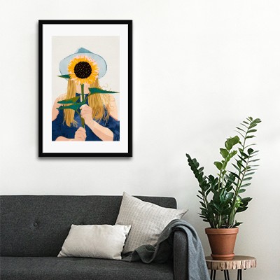 Lukisan Dinding -Miss Sunflower V2- Matte -Frame Hitam 30x45