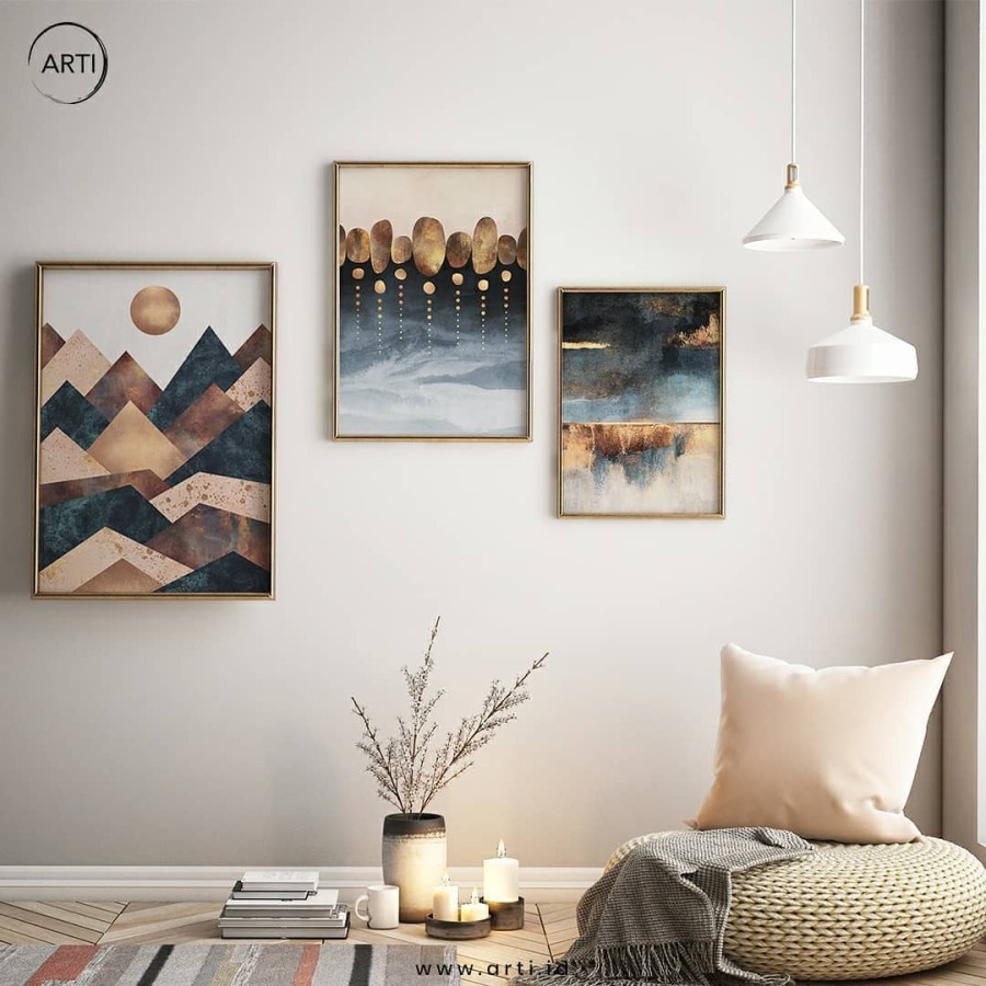 Lukisan Dinding Set - Golden Peaks - Mix - Gold Frame