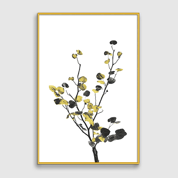 Lukisan Dinding Set - Black and Gold Plants - Mix - Gold Frame