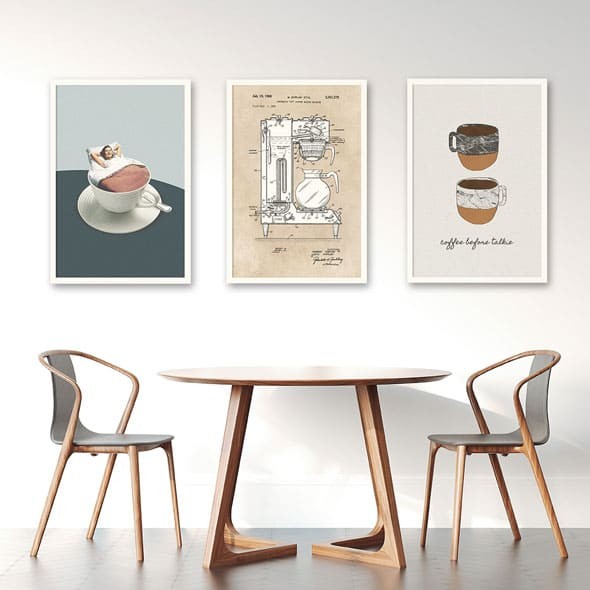 Lukisan Dinding Set - Coffe First - 40x60 - White Frame