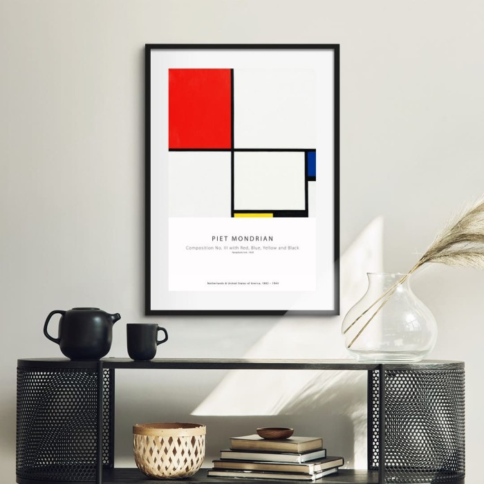 Lukisan Dinding -Piet Mondrian Composition No III-Frame Hitam 40x60