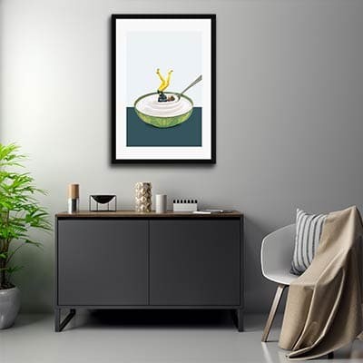 Lukisan Yoga In My Yogourt- Matte -Frame Hitam 30x45